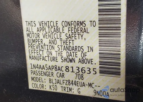 2010 Nissan Maxima 3.5 Sv z USA, uszkodzony, nr VIN 1N4AA5AP8AC813635